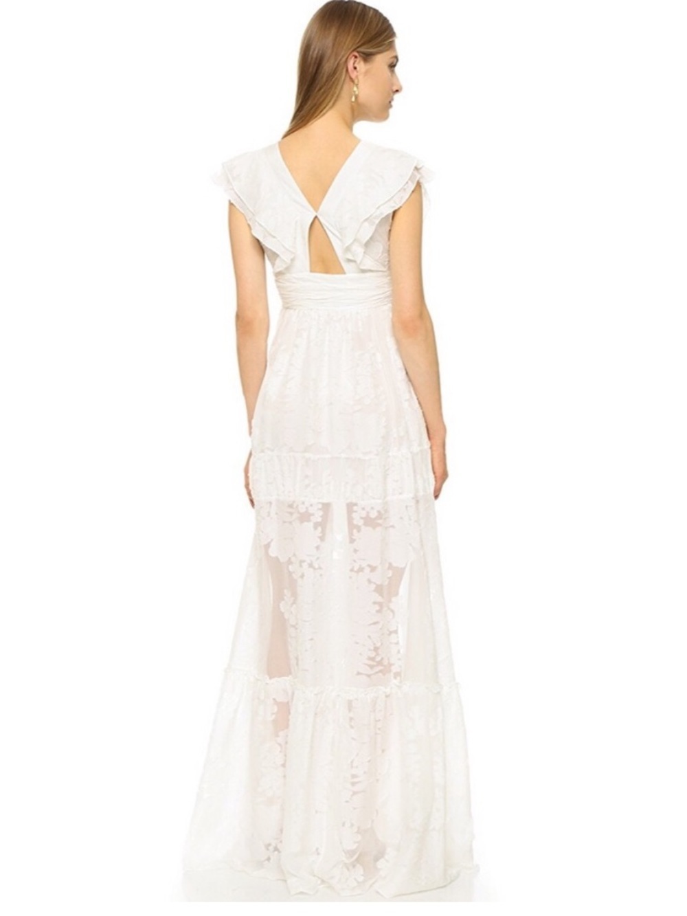 Rachel Zoe Violet in Ecru Floral Ruffled Fil Coupé Cotton & Silk Blend Gown- 4 - Picture 5 of 13